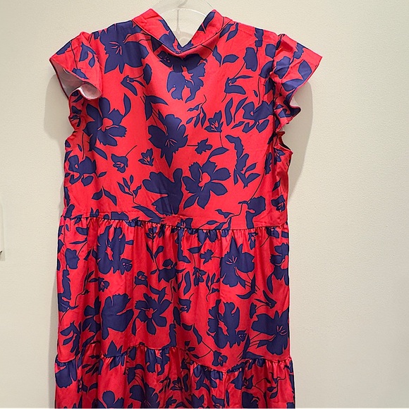 NWOT- Pink and Purple Floral Flutter Sleeve Tier Ruffle Midi Dress Size M - Picture 7 of 10